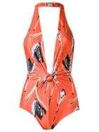 Giuliana Romanno Printed Swimsuit, Women's, Size: P, Yellow/orange, Polyimide/spandex/elastane