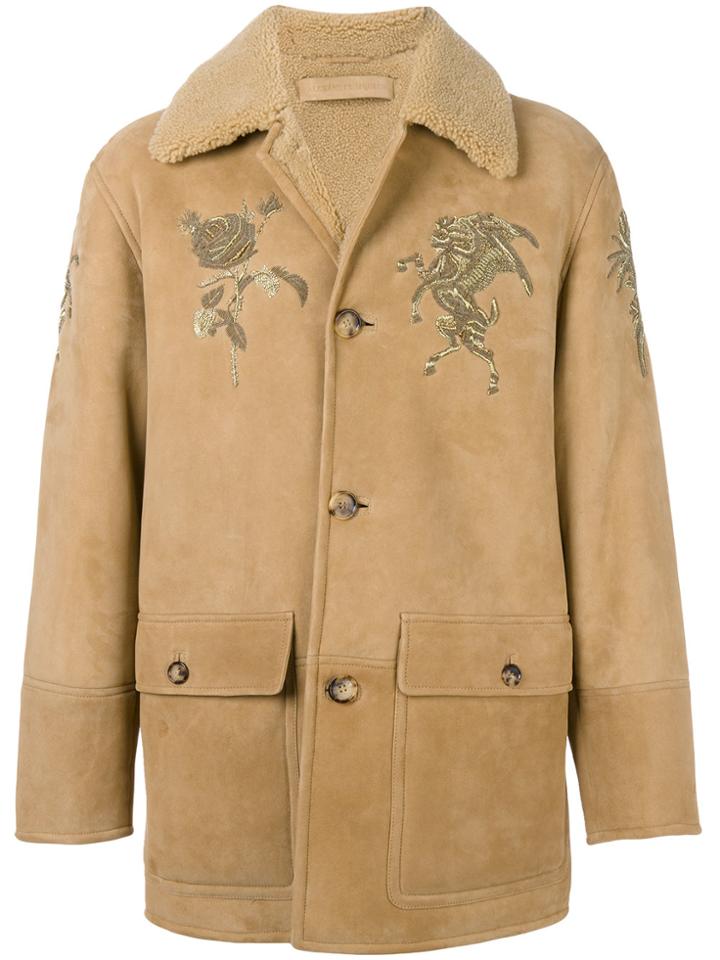 Alexander Mcqueen Embroidered Shearling Coat - Brown