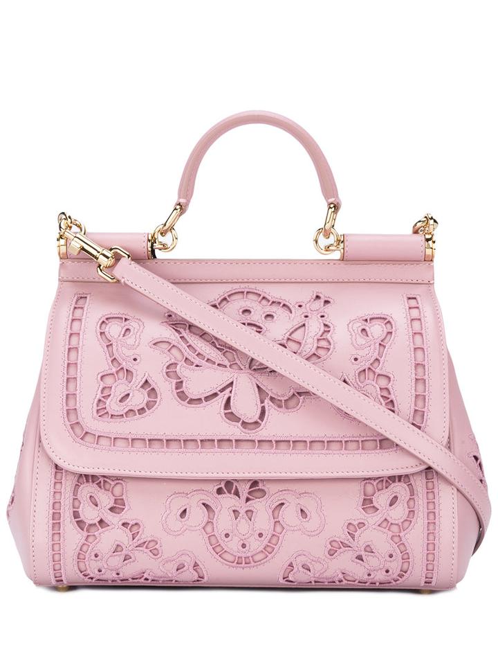 Floral Sicily Tote - Women - Lamb Skin - One Size, Pink/purple, Lamb Skin, Dolce & Gabbana