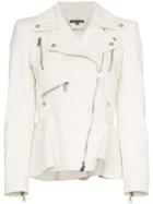 Alexander Mcqueen Zip Detail Peplum Leather Biker Jacket - White