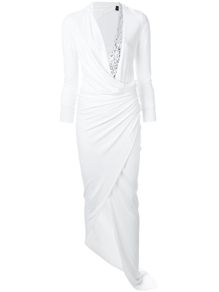 Alexandre Vauthier Embellished Neckline Ruched Waist Dress - White