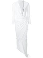 Alexandre Vauthier Embellished Neckline Ruched Waist Dress - White