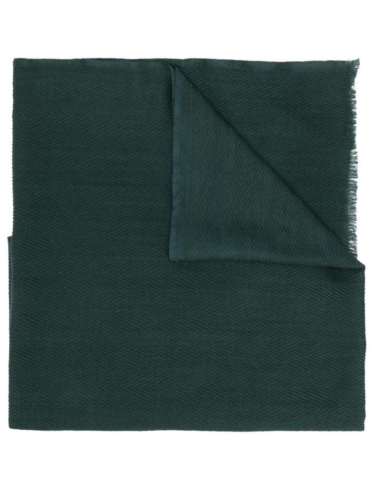 Altea Chevron Knit Frayed Edge Scarf - Green