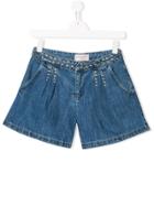 Alberta Ferretti Kids Studded Denim Shorts - Blue