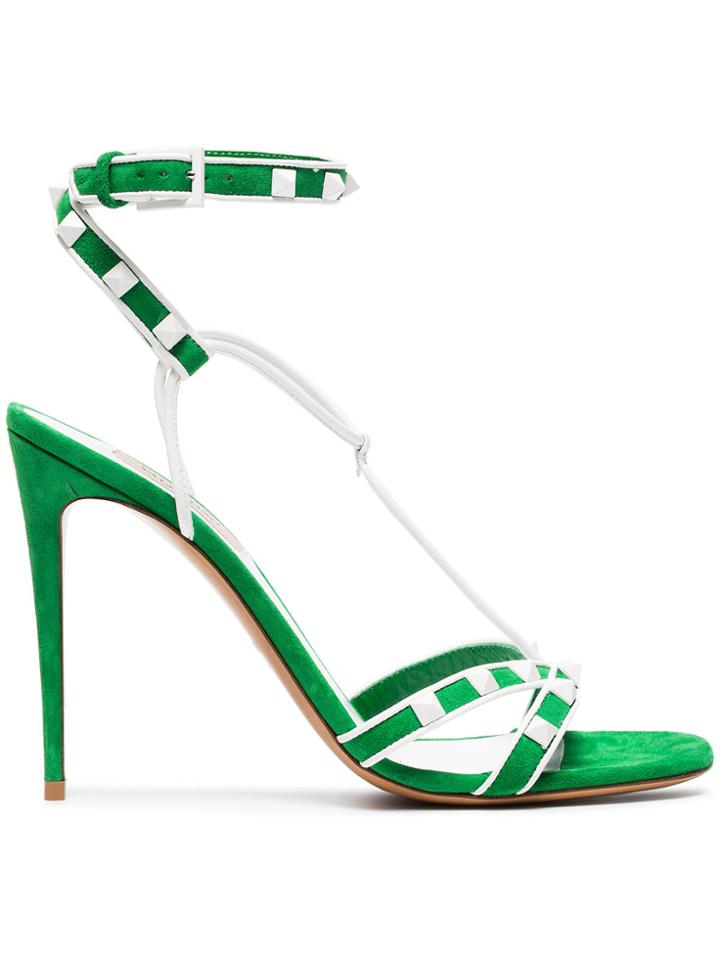 Valentino Free Rockstud 105 Suede Sandals - Green