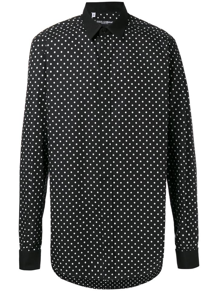 Dolce & Gabbana Polka Dot Shirt, Men's, Size: 41, Black, Cotton