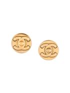 Chanel Vintage Cc Logo Button Earrings - Gold