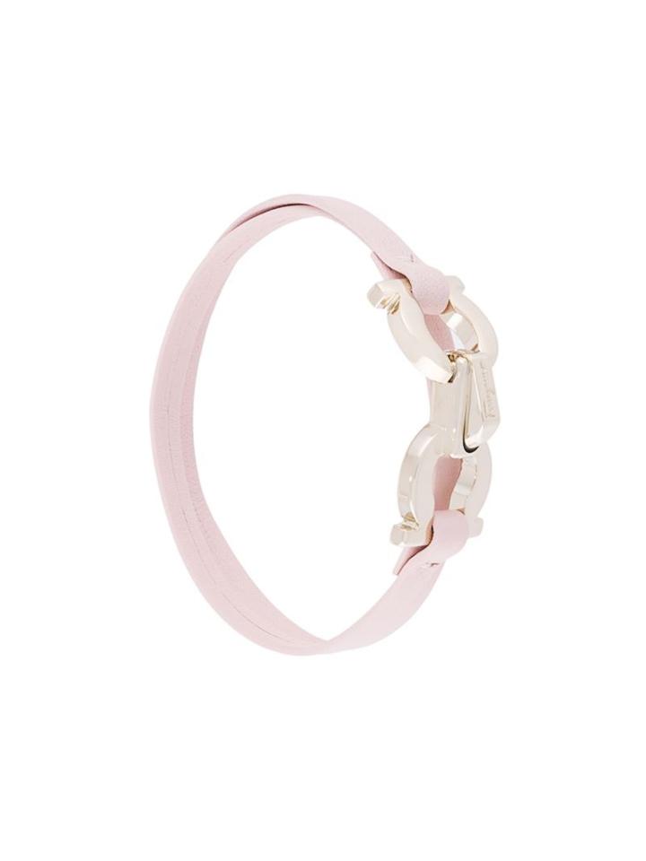 Salvatore Ferragamo Gancini Bracelet, Women's, Pink/purple, Brass/calf Leather