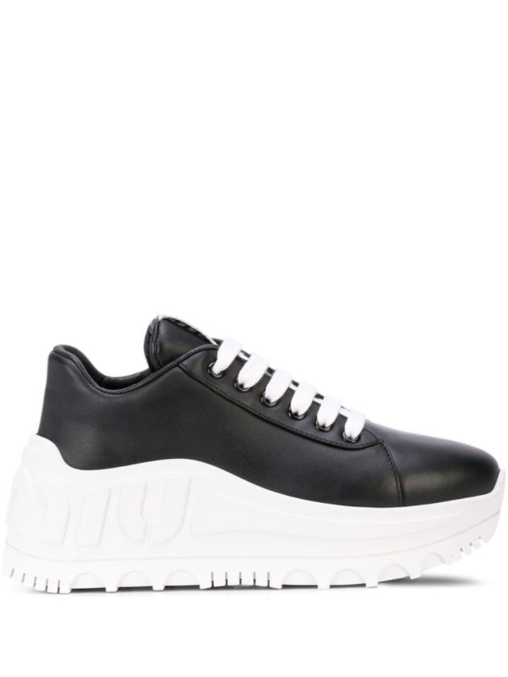 Miu Miu Logo Platform Trainers - Black