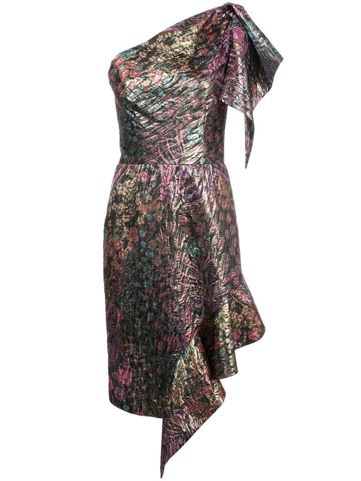 Josie Natori One Shoulder Jacquard Dress - Black