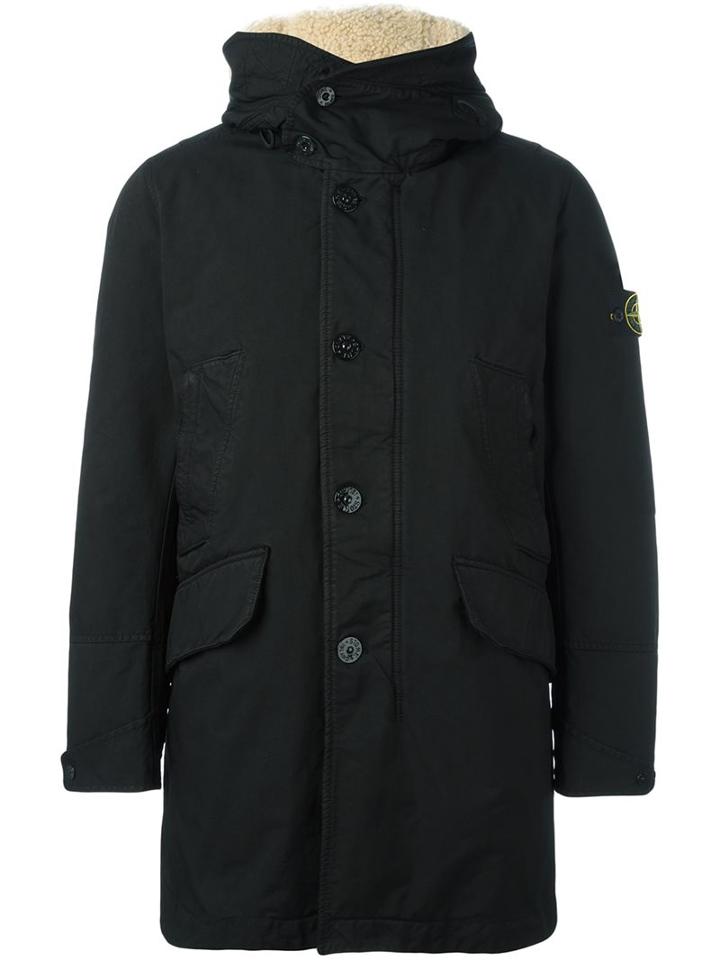 Stone Island Hooded Padded Jacket, Men's, Size: Xl, Black, Polyester/polyamide/polyurethane Resin/lamb Fur