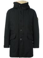 Stone Island Hooded Padded Jacket, Men's, Size: Xl, Black, Polyester/polyamide/polyurethane Resin/lamb Fur