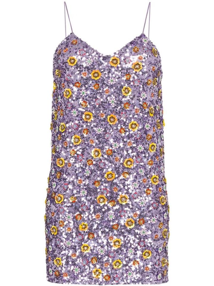 Ashish Floral Sequin Mini Dress - Purple