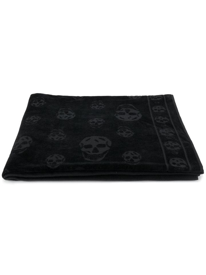 Alexander Mcqueen Skull Embroidered Beach Towel - Black