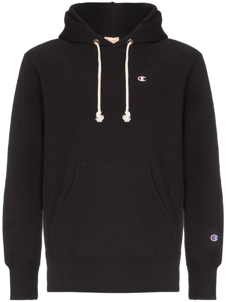 Champion Logo Embroidered Cotton Hoodie - Black