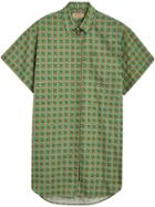 Burberry Equestrian Check Print Cotton Longline Shirt - Green