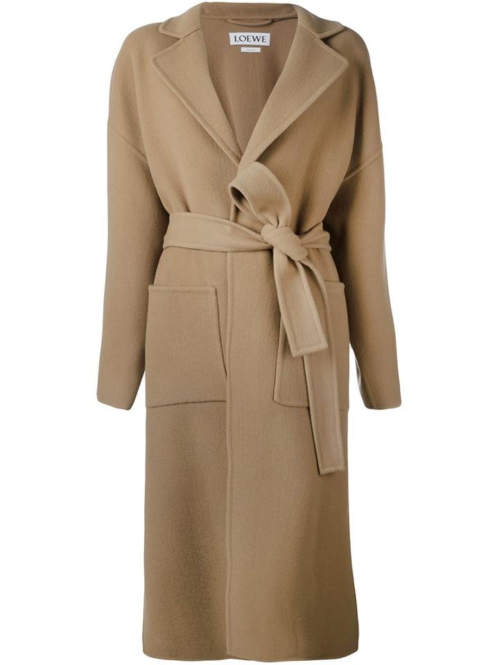 Loewe Belted Long Coat, Women's, Size: Xs, Nude/neutrals, Virgin Wool/cashmere