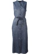 Theory Button Down Tie Waist Denim Effect Dress, Women's, Size: 6, Blue, Linen/flax/spandex/elastane/viscose