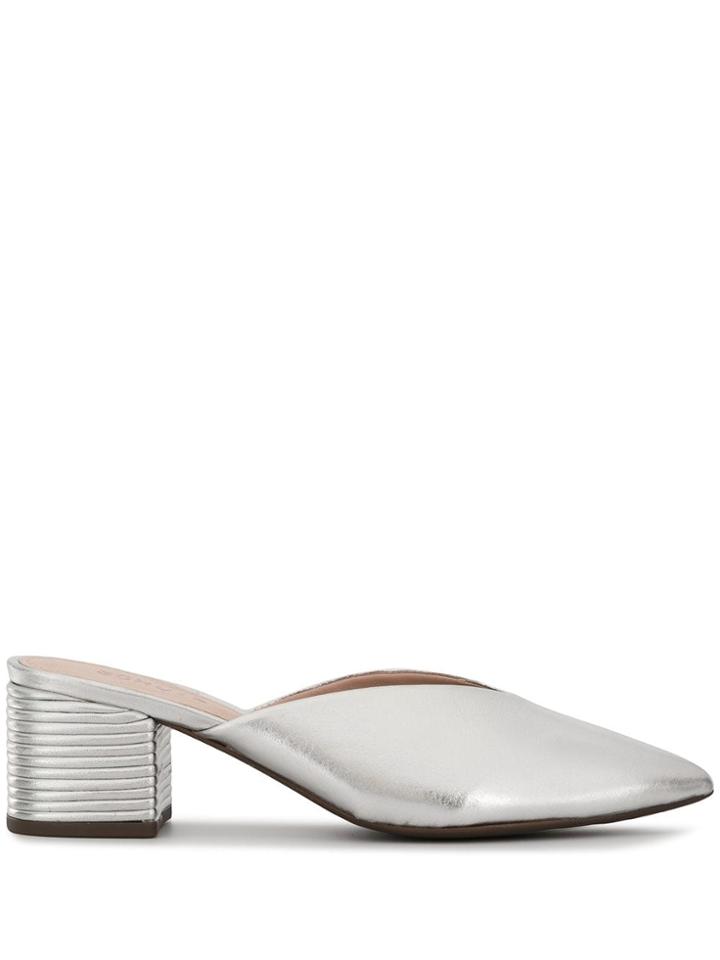 Schutz Metallic Block Heel Mules - Silver