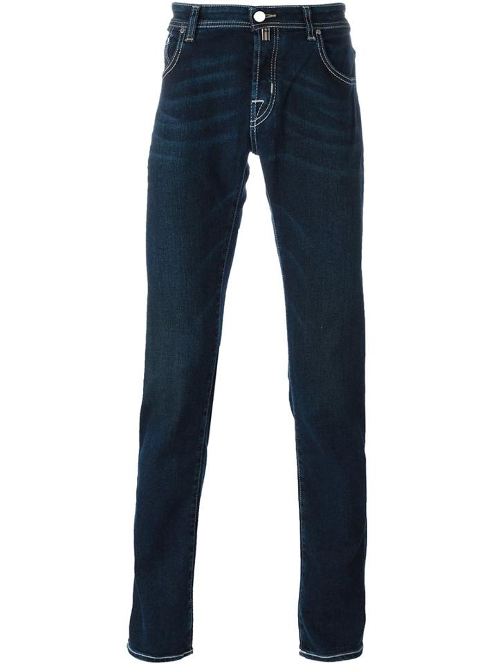 Jacob Cohen Contrast Stitching Slim Fit Jeans, Men's, Size: 40, Blue, Cotton/polyester/spandex/elastane