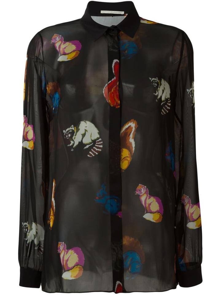 Marco De Vincenzo Animal Print Sheer Shirt, Women's, Size: 40, Black, Silk