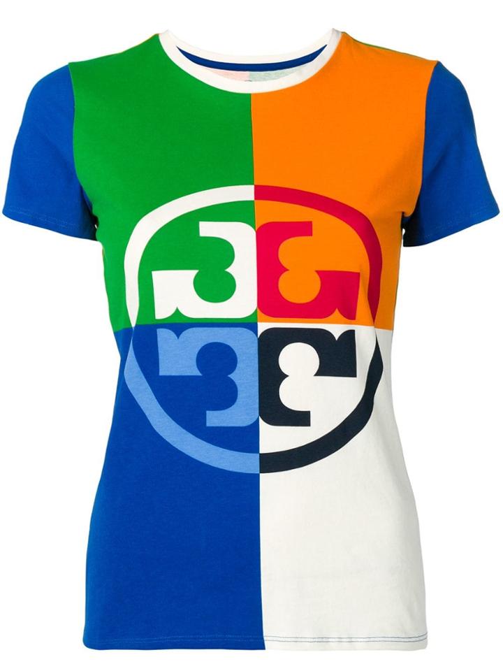 Tory Burch Logo Colour-block T-shirt - Blue
