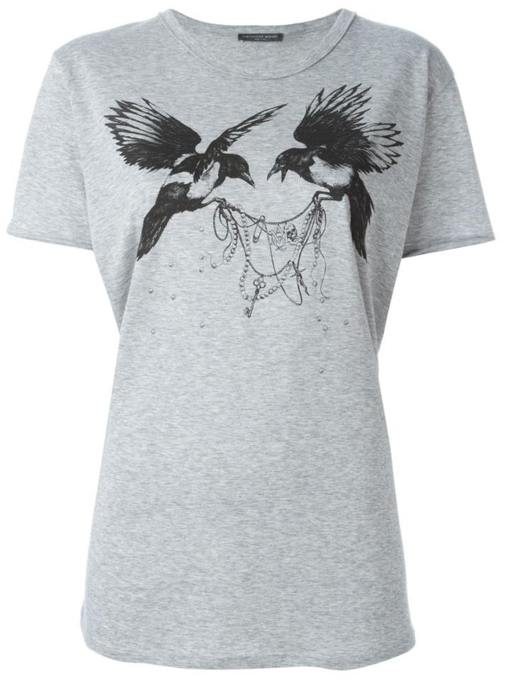 Alexander Mcqueen Bird Print T-shirt, Women's, Size: 40, Grey, Cotton