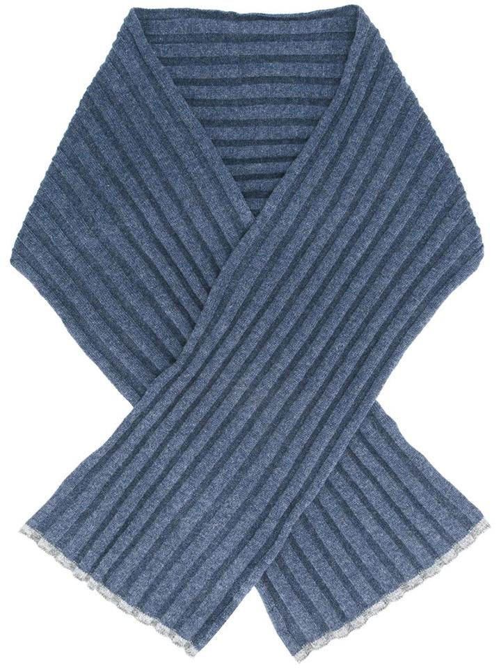 Brunello Cucinelli Cashmere Rib Knit Scarf, Men's, Blue, Cashmere