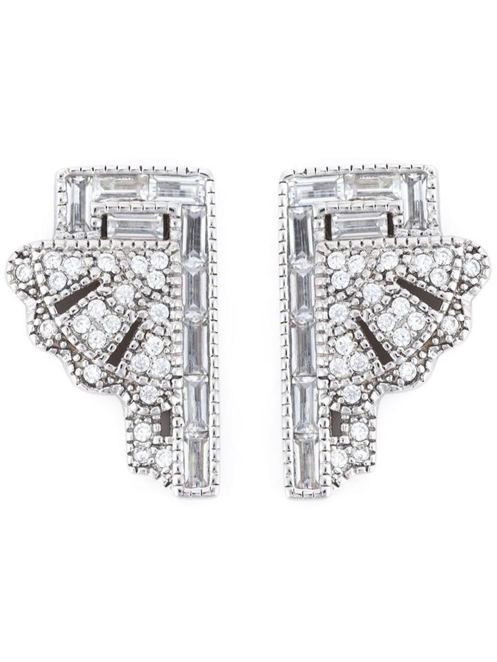 V Jewellery Deco Fan Earrings, Women's, Metallic, Silver/crystal