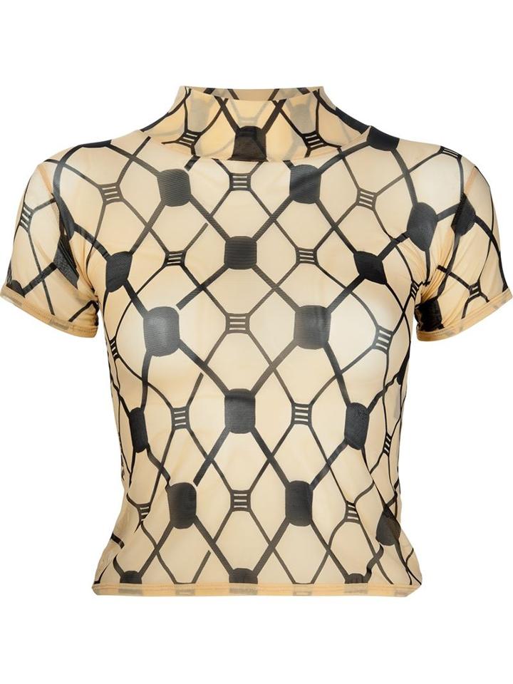 Ktz Fishnet Print Sheer Top