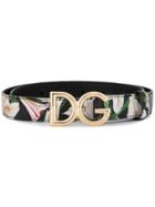 Dolce & Gabbana Lily Print Belt - Black