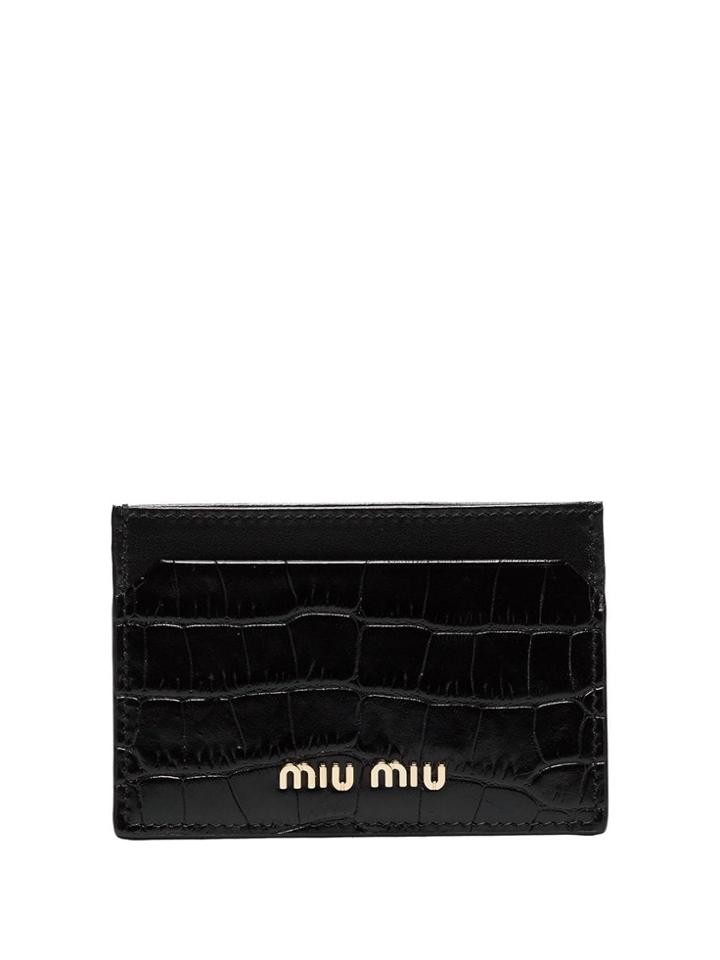 Miu Miu Crocodile-effect Logo Plaque Cardholder - Black