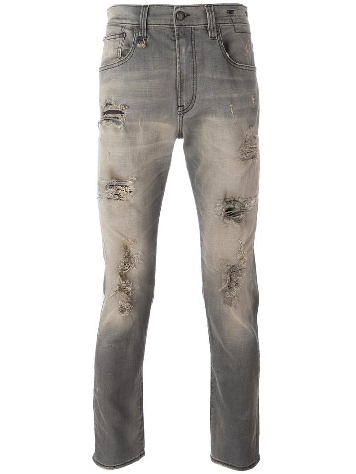 R13 Ripped Slim-fit Jeans, Men's, Size: 33, Grey, Cotton/spandex/elastane