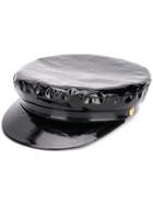 Manokhi Leather-look Baker Boy Hat - Black