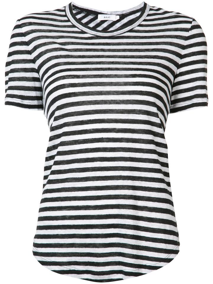 A.l.c. Asymmetric Back Striped T-shirt, Women's, Black, Linen/flax