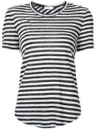 A.l.c. Asymmetric Back Striped T-shirt, Women's, Black, Linen/flax