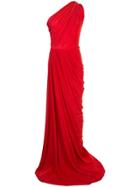 Rhea Costa Asymmetric Draped Gown - Red