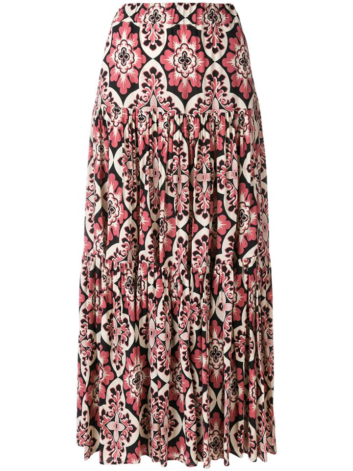 La Doublej Vintage Print Tiered Skirt - Black