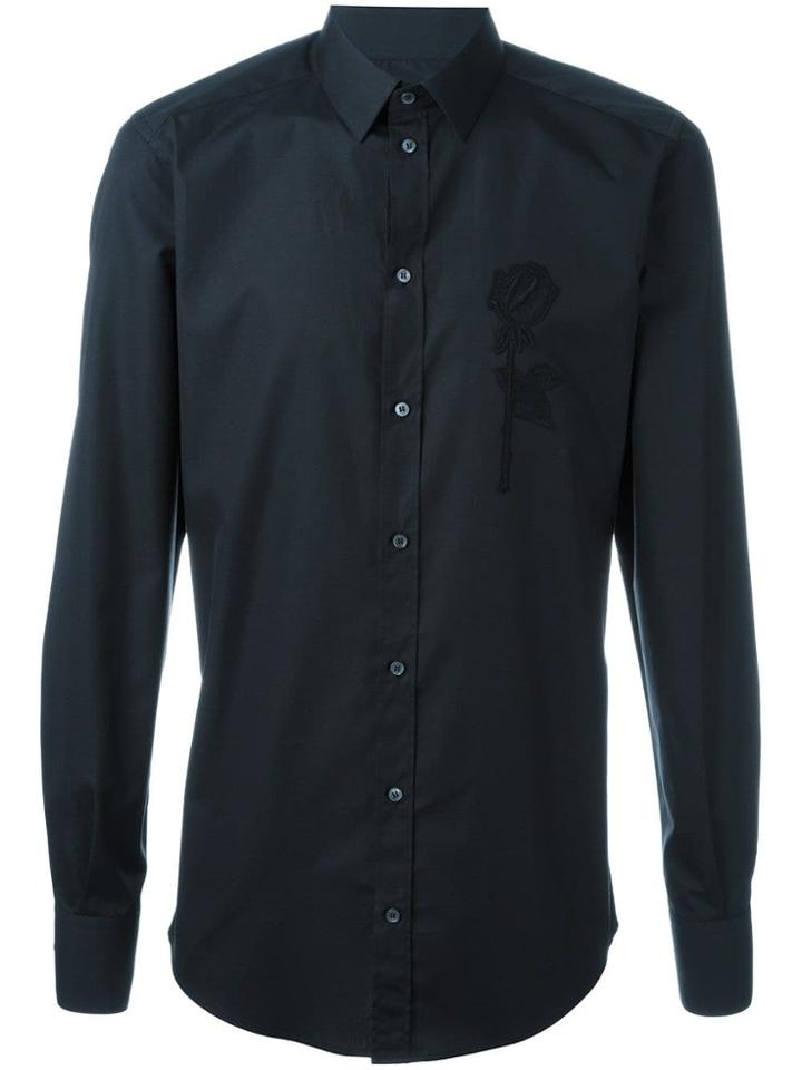 Dolce & Gabbana Embroidered Rose Appliqué Shirt - Black