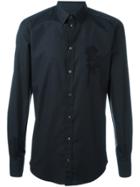 Dolce & Gabbana Embroidered Rose Appliqué Shirt - Black