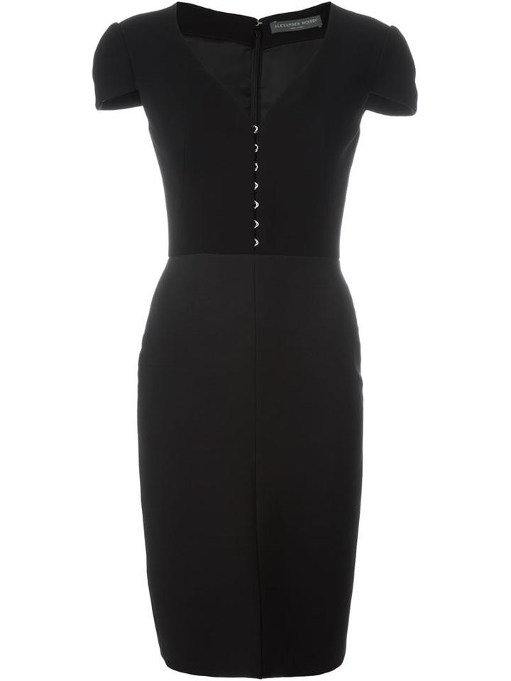 Alexander Mcqueen V-neck Dress, Women's, Size: 44, Black, Silk/cotton/polyamide/wool