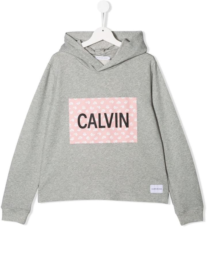 Calvin Klein Kids Teen Logo Print Hoodie - Grey