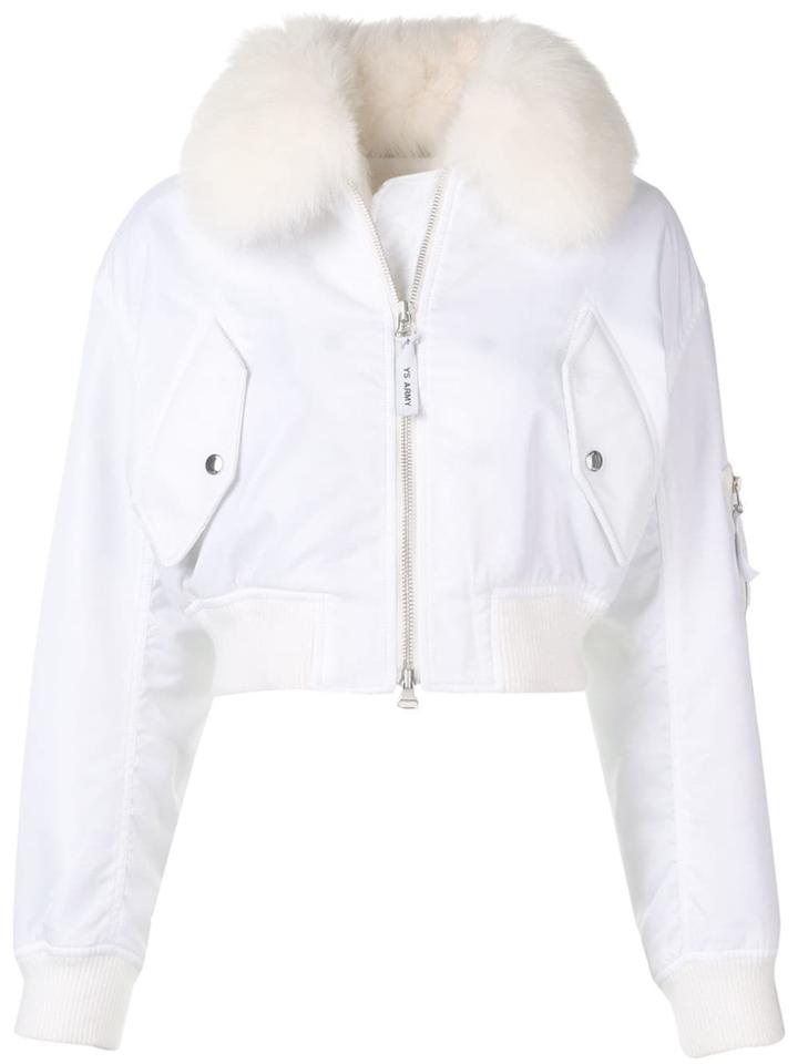 Yves Salomon Fur Collar Cropped Jacket - White