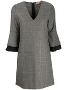 Twin-set Plaid V-neck Dress - Grey