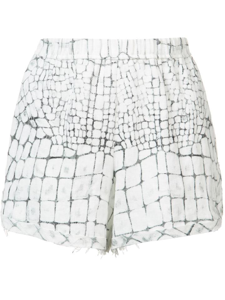 Raquel Allegra Printed Shorts, Women's, Size: 0, White, Linen/flax