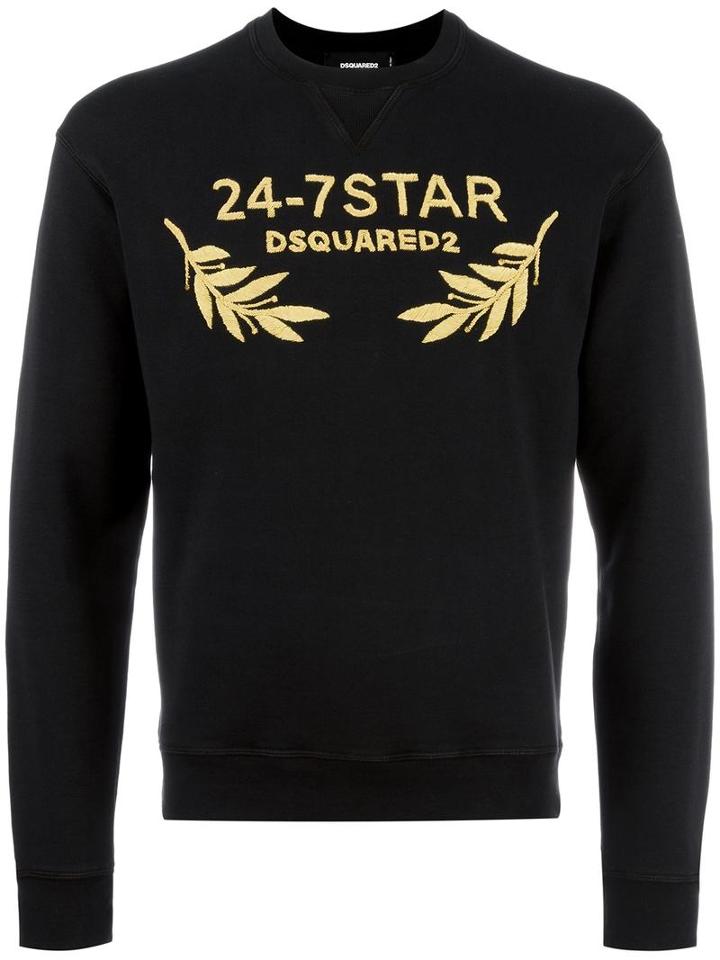 Dsquared2 24-7star Embroidered Sweatshirt, Men's, Size: Xl, Black, Cotton