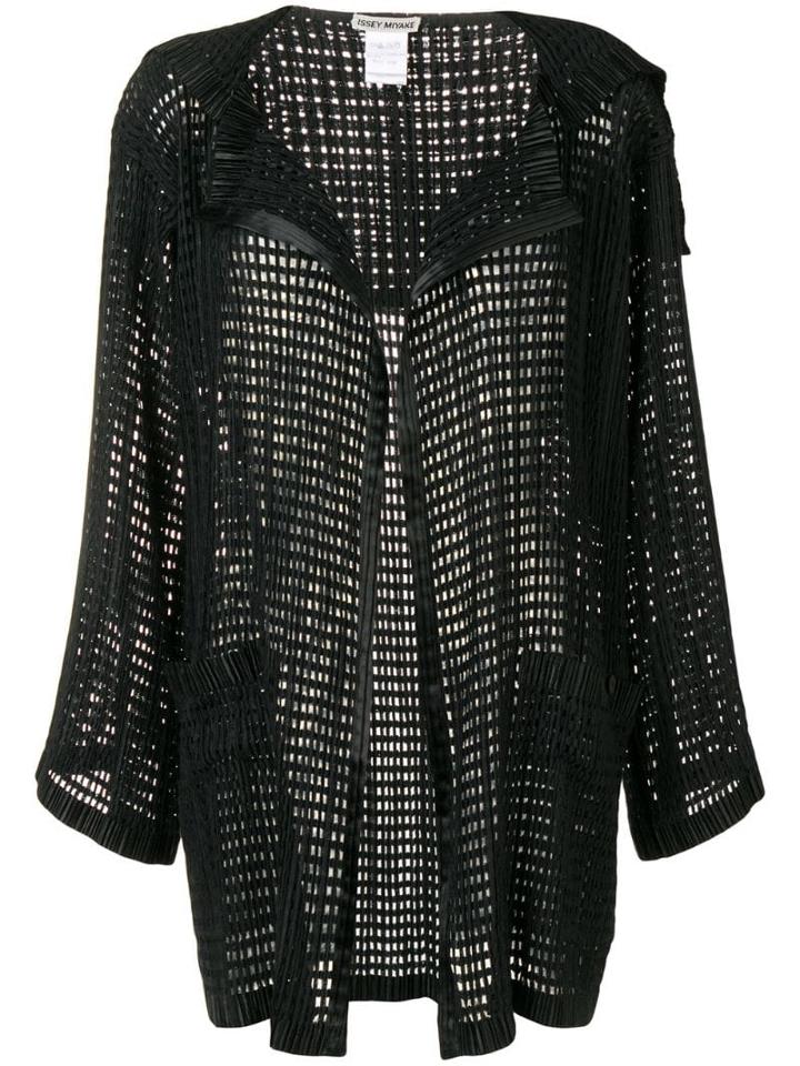 Issey Miyake Pre-owned Pleated Lattice Cardigan - Black