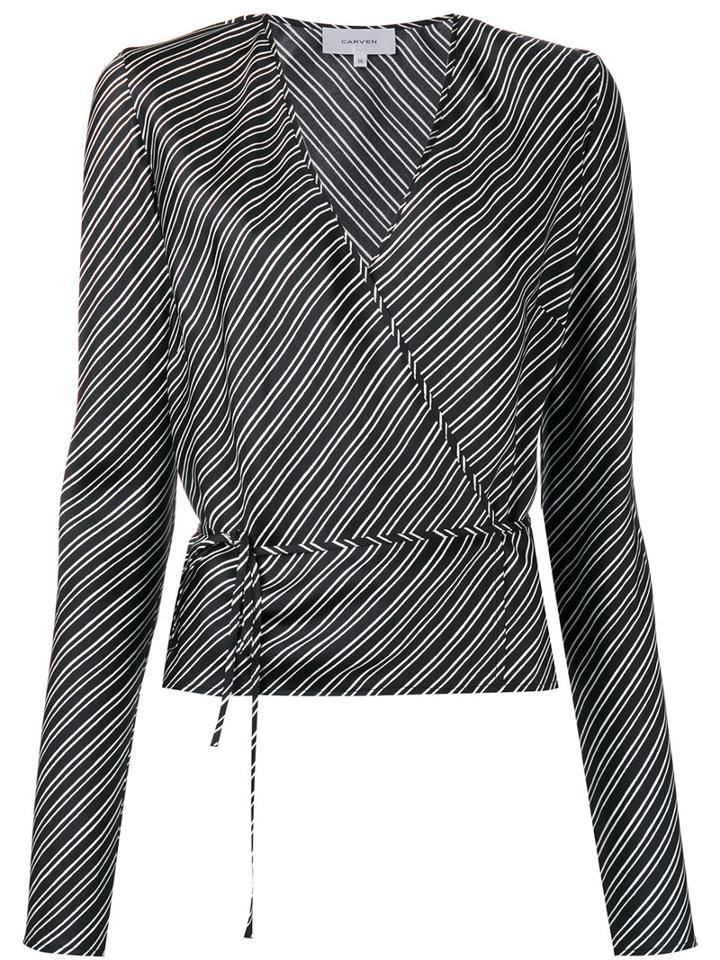 Carven Striped Wrapped Blouse, Women's, Size: 38, Black, Silk