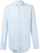 Etro Embroidered Logo Shirt, Men's, Size: Xxl, Blue, Linen/flax