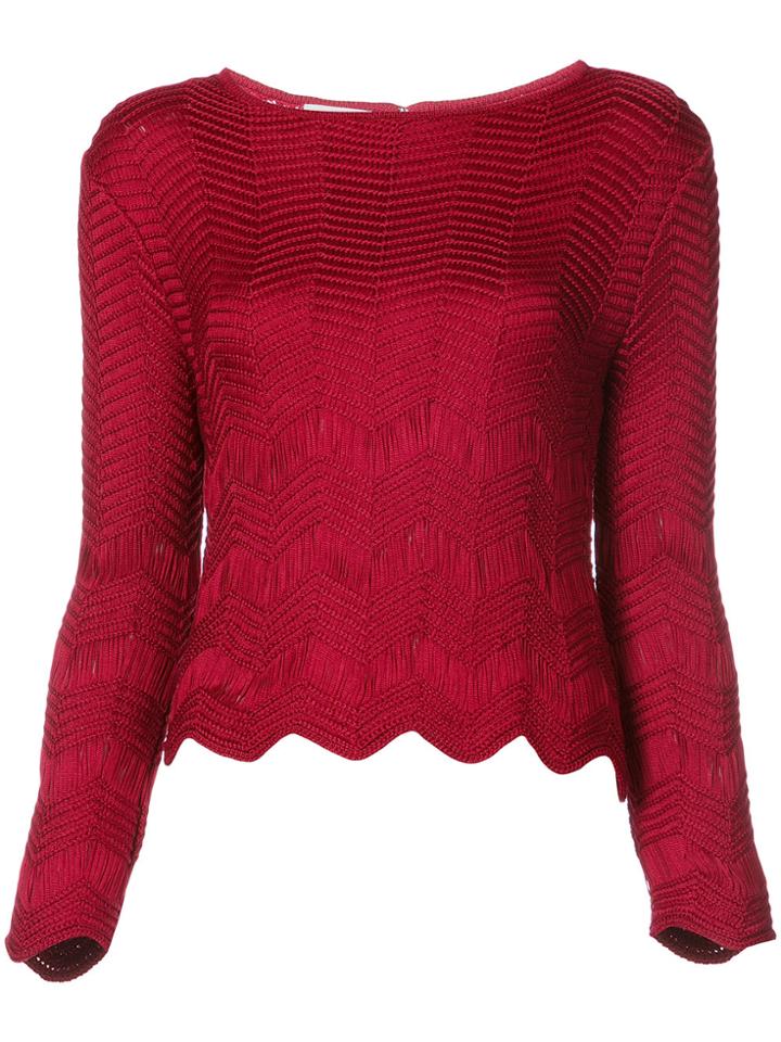 Oscar De La Renta Herringbone Print Knit - Red